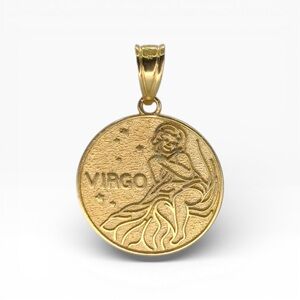 14K Real Yellow Gold Virgo Pendant Necklace